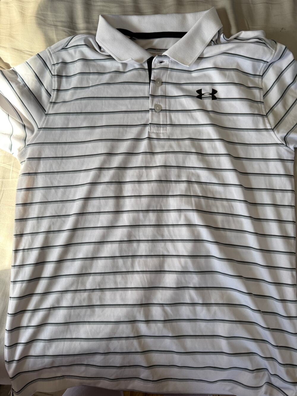 Under Armour white grey black stripe Polo Shirt size x large